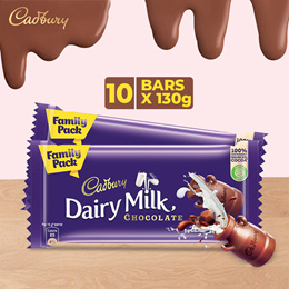 (Pack of 10) Cadbury Dairy Milk Chocolate Bar Pouch (130 g x 10)