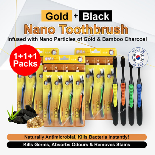 [Bundle of 3 Packs] Total 12 Toothbrushes Gold and Charcoal Nano Toothbrush 
