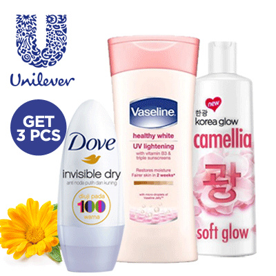 [ Get 3 Pcs ] Unilever Body Care Series Vaseline + Korea Glow + Dove