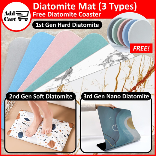 Authentic Japan Diatomite Bathroom Floor | Door Mat (Hard/Soft/Nano)(3 Types) Free Diatomite Coaster