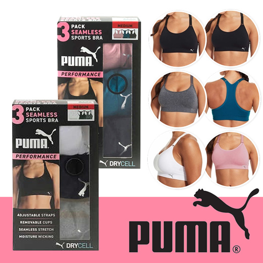 Puma Performance Seamless Sports Bras, 3-Pack