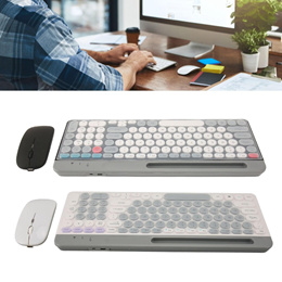 Wireless Keyboard Mouse Set Rechargeable Retro Style 2.4G Wireless Bluetooth Keyboard Mouse Set