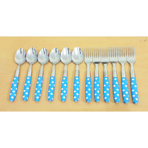 Qoo10 Ecer Sendok Garpu Polkadot Set Alat Makan Unik Stainless Warna Biru Daily Necessity