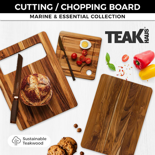 Teakhaus Square Marine Cutting Board with Juice Canal