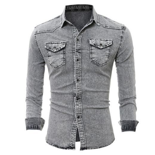 Qoo10 - Denim Shirt Men Slim Fit Jeans 