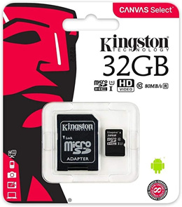 Kingston Canvas Select 32GB MicroSDHC Class 10 MicroSD Memory Card UHS-I 80MB/s R Flash Memory Card