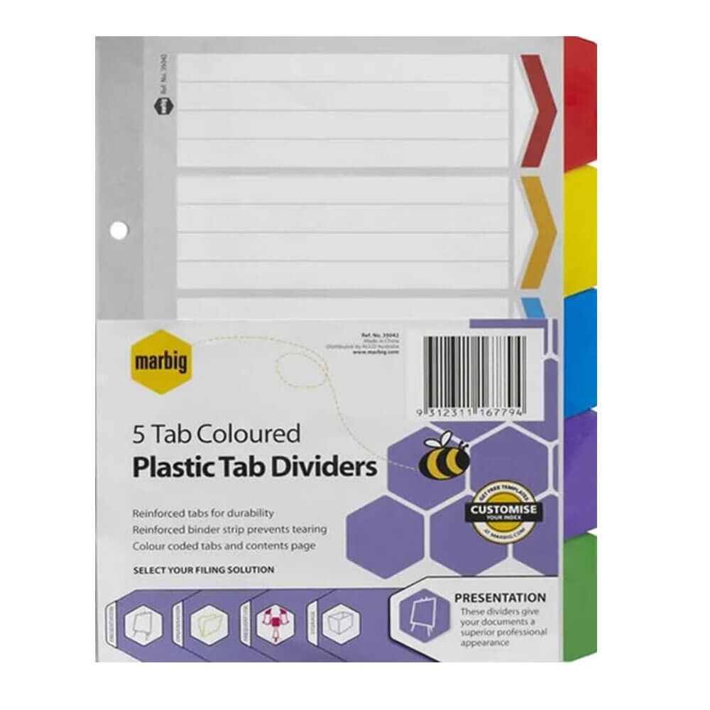 Wish+ | Marbig Manilla Plastic Tab Dividers A5 (5 Coloured Tabs ...