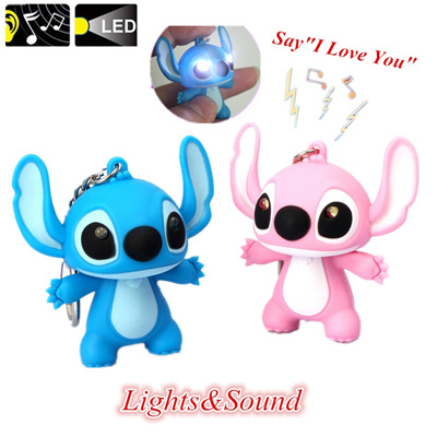 G0116 Lilo Stitch Led Flashlight Keychain With Sound Cute Action Figure Toys Gift Music Keychain