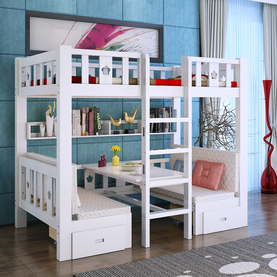 Multi Purpose Children Bunk Beds With Stairs And Storage Drawers Kids Double Decker Beds Bedroom Sets Writing Desk Self Installation