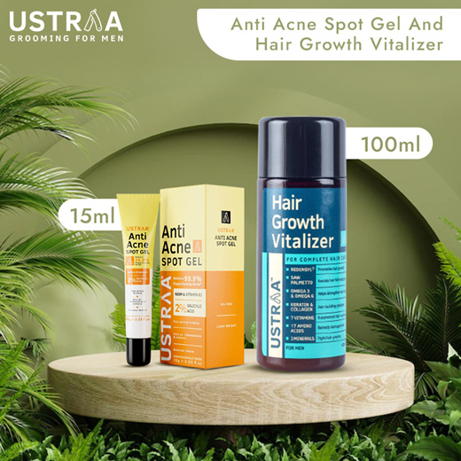 Qoo10 - Ustraa Anti Acne Spot Gel - 15ml And Hair Growth Vitalizer - 100ml  : Cosmetics