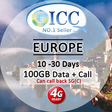 ◆ ICC◆【Europe Sim Card · 10-30 Days】❤60GB+Call❤20GB/10GB/5GB+Call/SMS ❤Can call SG(Plan-C)