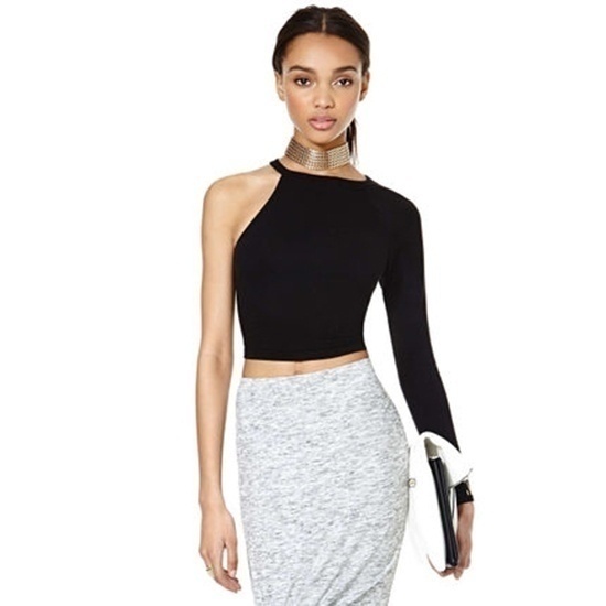 black asymmetric one shoulder top