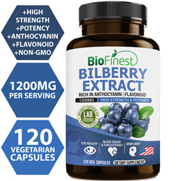 Bilberry Extract 1200mg Supplement Antioxidant Night Vision Eye Support Heart Brain Skin Health 120s