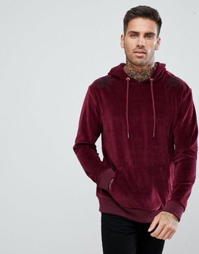 burgundy velour hoodie mens