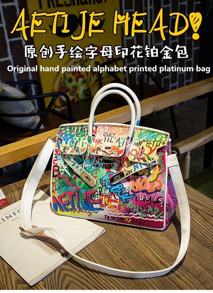 Qoo10 - women fashion punk handmade graffiti spoof platinum bag