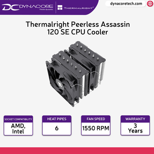 Thermalright Peerless Assassin 120 Black CPU Air Cooler, 6 Heat