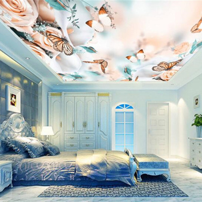 Romantic 3d Ceiling Murals Rose Flower Butterfly Wallpapers For Living Room Bedroom Wall Papers Home