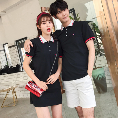 couple dress and polo shirt