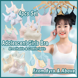 Girls Bra 4pcs Pack Cotton Bra Padded Training Bra Breathable Seamless  Comfort Bra for Girls Kids Adolescent Bralette