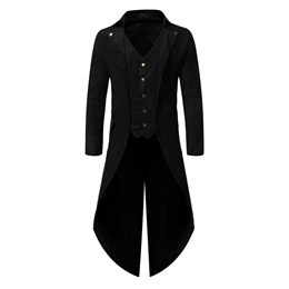 Men s Black Cotton Twill STEAMPUNK TAILCOAT Jacket Goth Victorian Coat Trench Style