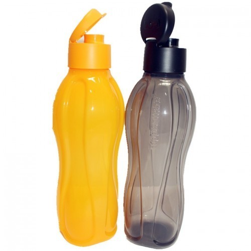 2x Tupperware Eco Water Drink Bottle 1L Flip Top (Black&Yellow) BPA-Free  Plastic