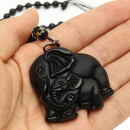 Natural Obsidian Hand Carved Fox Chain Lucky Pendant noble temperament Necklace