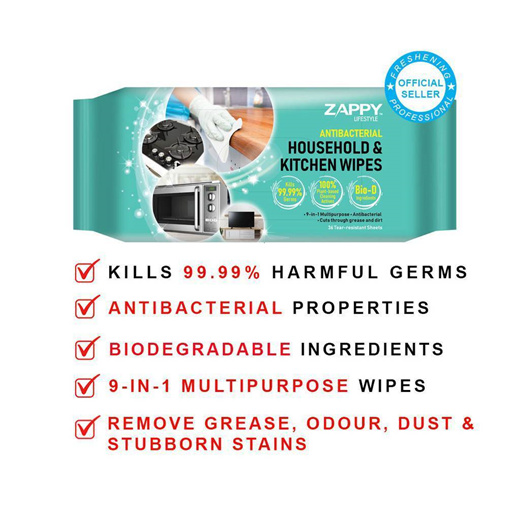 Zappy Lifestyle Household & Kitchen Antibacterial Wet Wipes