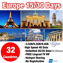 Europe SIM CARD 32 Countries 15/30Days 3.5GB/5.5GB/8.5GB 4G DataUnlimited 2G/3G Data