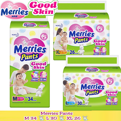 Qoo10 - Merries Diapers Pants Good Skin M34/L30/XL26 