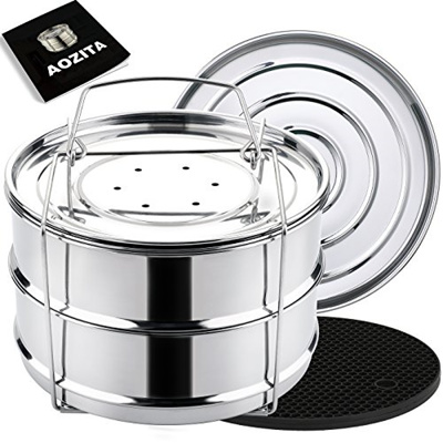 Aozita Stackable Steamer Insert Pans with Sling for Instant Pot Accessories 6/8