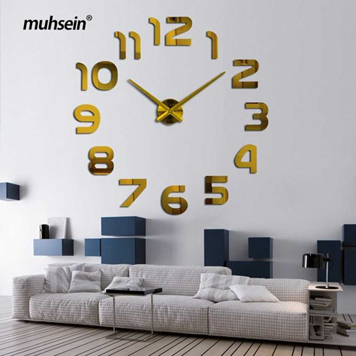 Qoo10 Sale 19 New Metall Moderne 3d Diy Wall Clock Acrylic Evr Metal Mirro Furniture Deco