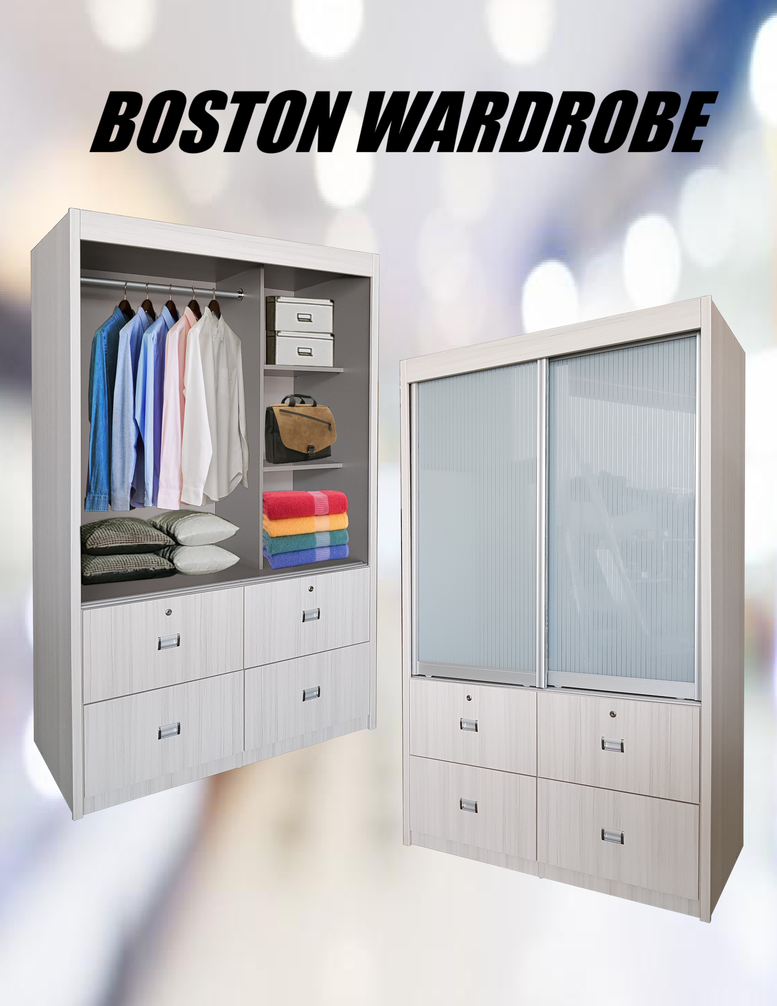 Qoo10 Boston Sliding Door Wardrobe With 4 Big Storage Drawers