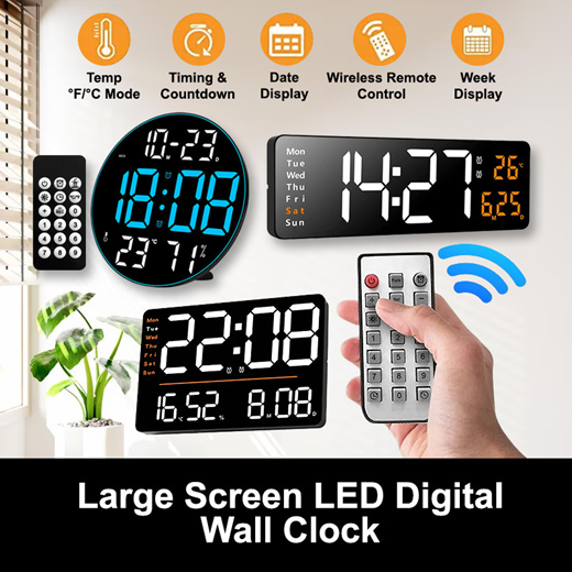  Large Screen LED Wall Clock Humidity Temperature Date Display Digital Clock USB Desktop