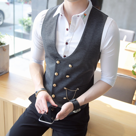 Qoo10 British Slim And Double Breasted Waistcoat Waistcoat Male Vest Slim F Men S Clothing