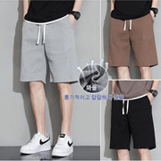 [1+1] 2 pairs of waffle shorts for men, summer thin style, trendy brand, mens outer wear, loose five-point pants, casual shorts