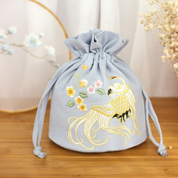 Handmade Chinese Style Jewelry Handbag Carp Phoenix Embroidery Drawstring Pouch Accessories Organize