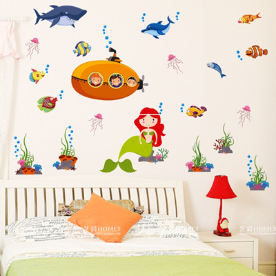 Mermaid Underwater World Cartoon Wall Stickers Wall Stickers Children Bed Room Wall Decoration Nurse