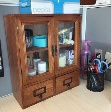 grocery desktop storage cabinet drawer glass door small wooden cabinet  medicine box dustproof cosmet