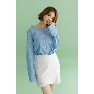 34. wide v neck blouse - blue - free