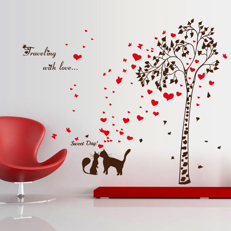 Qoo10 Lovely Cat Wall Sticker Tree Removable Living Room Wall Decals Elf Adh Furniture Deco