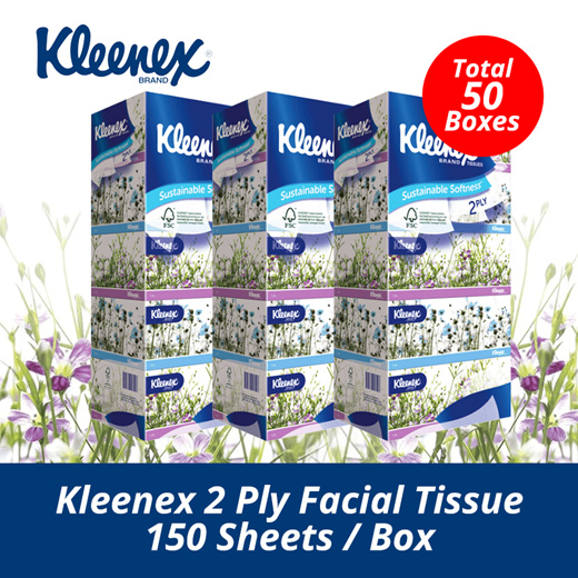 [[Carton Sale ]] Kleenex 2 Ply Garden Facial Tissues 150 Sheets x 5 x 10 *Total 50 Boxes