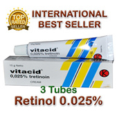 3 Tubes x VITACID TRETINOIN 0025 Skincare Beauty Cream for Anti-Aging Acne Scar Wrinkles