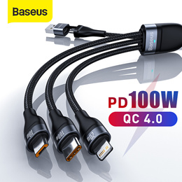 Baseus 3 in 1 USB C Cable for iPhone 12 Pro 11 XR Charger Cable 100W Micro USB Type C Cable Macbook