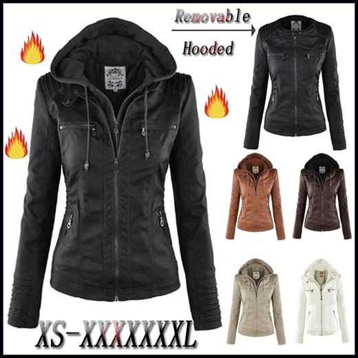 ladies leather coat with hood