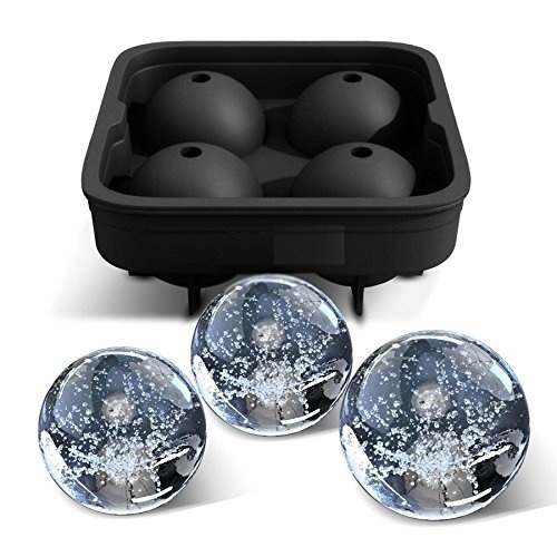 The North Pole Ice Ball Maker Mold, Creates 4 x 4.5 cm Whiskey Ice Balls,  Premium Silicone Flexible Tray, Black