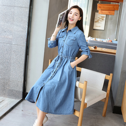 long denim shirtdress