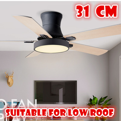 Suitable For Low Roof Led Ceiling Fan 31cm Height Tri Color Dimming 5 Wood Leaves Remote Control