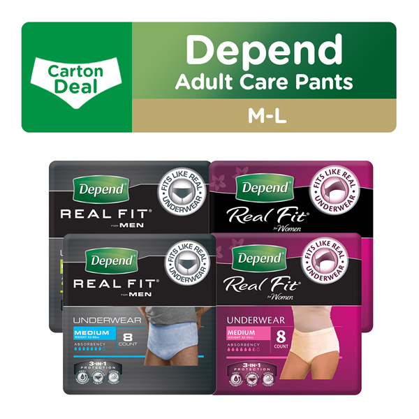 Carton Deal!! [DEPEND] RealFit Underwear for Men/Women 8pcs x 4packs x 2 Cartons Deals for only RM207.3 instead of RM364