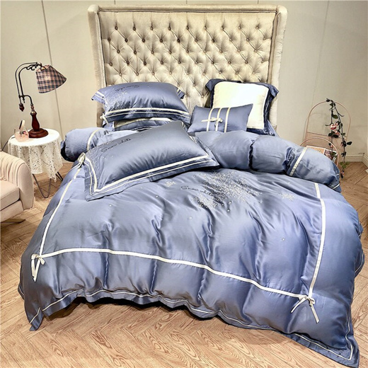 Qoo10 New Embroidery Comforter Blue Bedding Sets Family Set Bed Sheet Tencel Furniture Deco