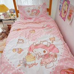 귀여운 산리오 애니메이션 시리즈 만화 마이 멜로디 시나모롤 쿠로미 귀여운 침대 시트 베개 커버 3 피스 침구 세트